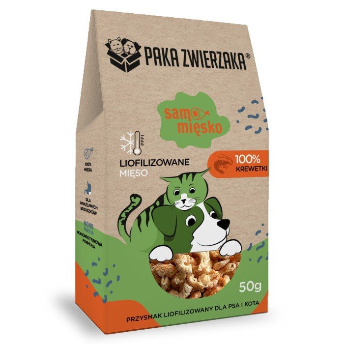 Paka Zwierzaka Przysmak liofilizowany Samo Mięsko KREWETKI 50g
