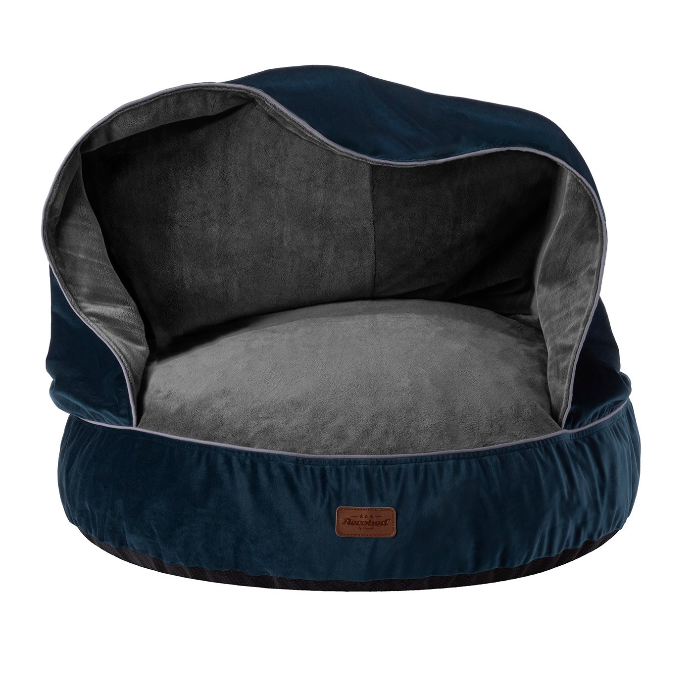 RECOBED Pufa z Kocykiem Welurowa Szary/Granat M Ø70cm