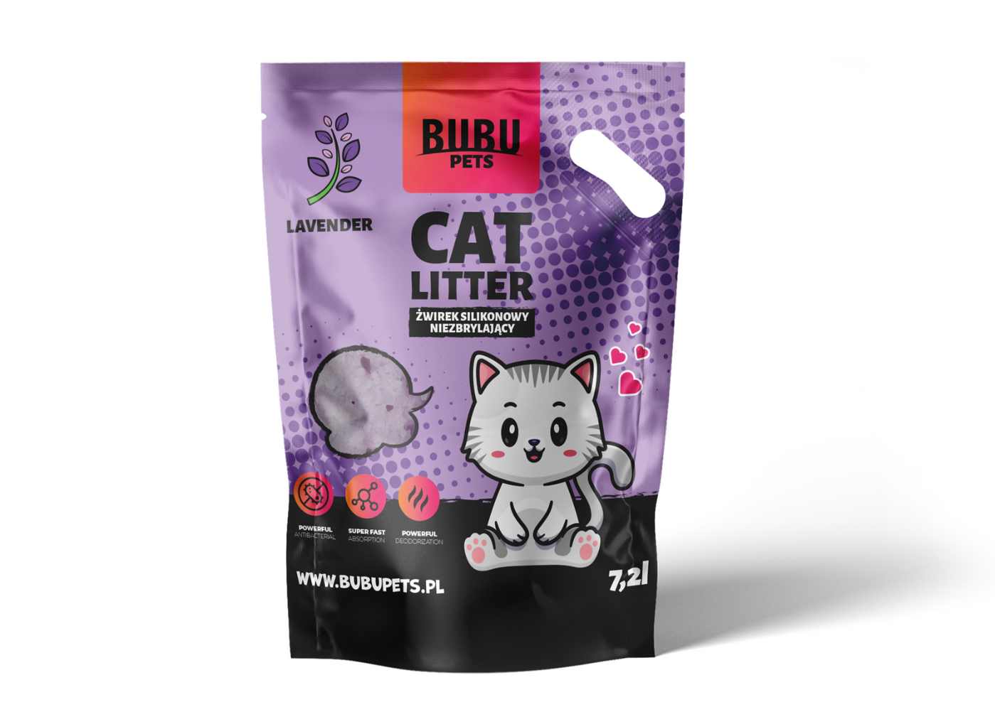 BUBU Pets Żwirek Silikonowy Niezbrylający Micro lavender fioletowy 9x7,2l