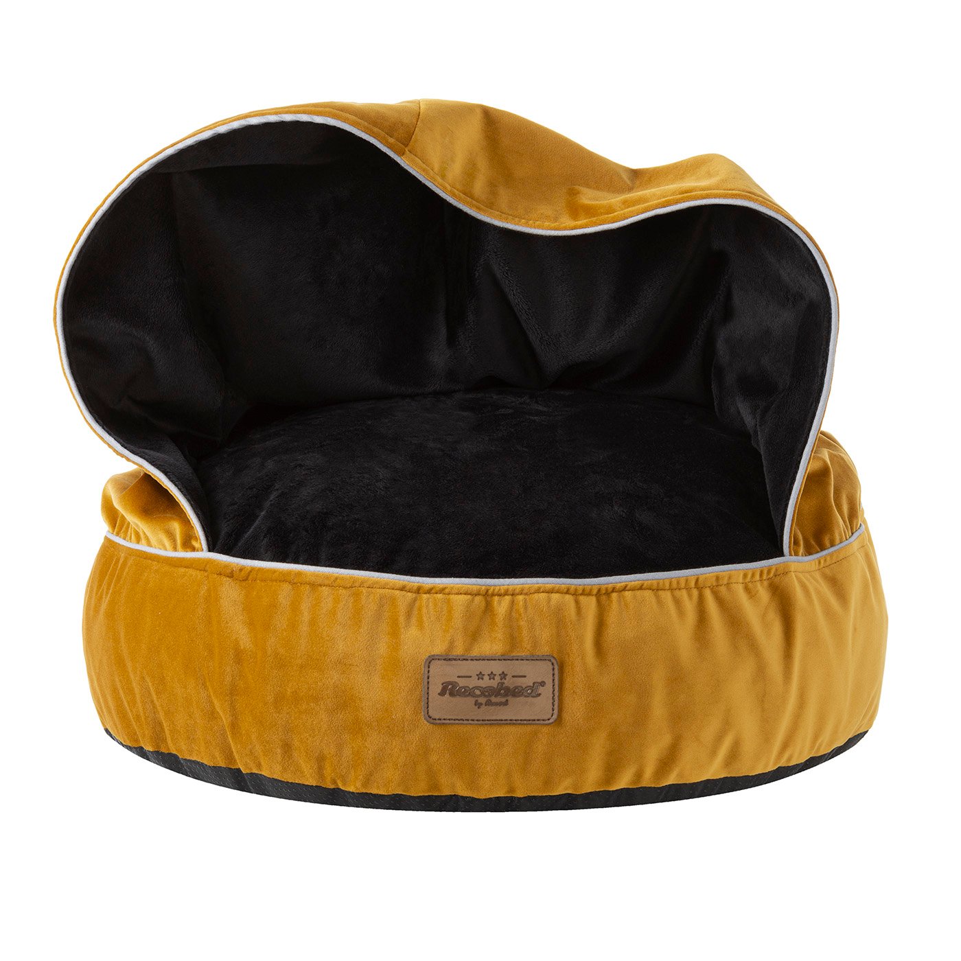 RECOBED Pufa z Kocykiem Welurowa Miodowy/Czarny S Ø55cm